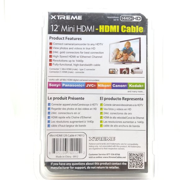 XTREME 12' Mini HDMI - HDMI Cable New Sealed - Picture 4 of 7
